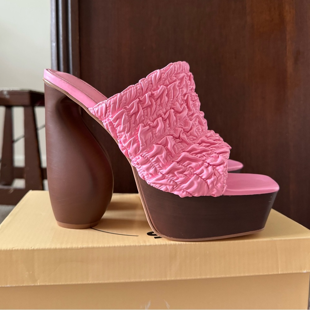 Fashion Nova “Think Outside The Box Heeled Mules” - Pink